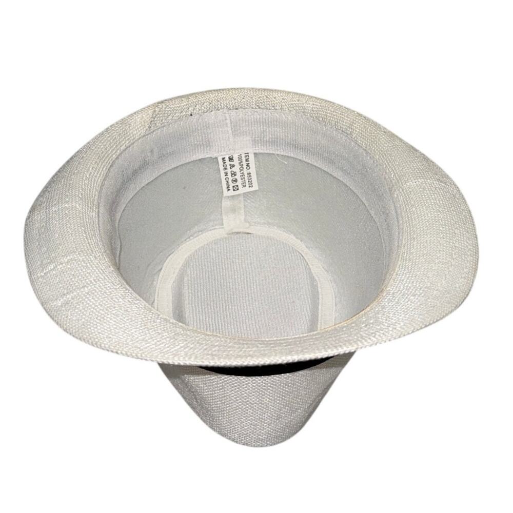 White Trilby Fedora Hat 22" Panama Style 1920s Inspired Black Band Polyester - Picture 5 of 7